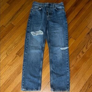 Topshop Blue Straight-Leg Distressed Jeans